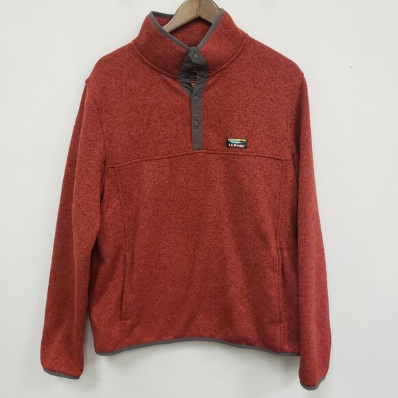 LL Bean Mens Pullover Fleece Sweater Size L Red Outdoors Hiking Comfort Rugged - Picture 1 of 7